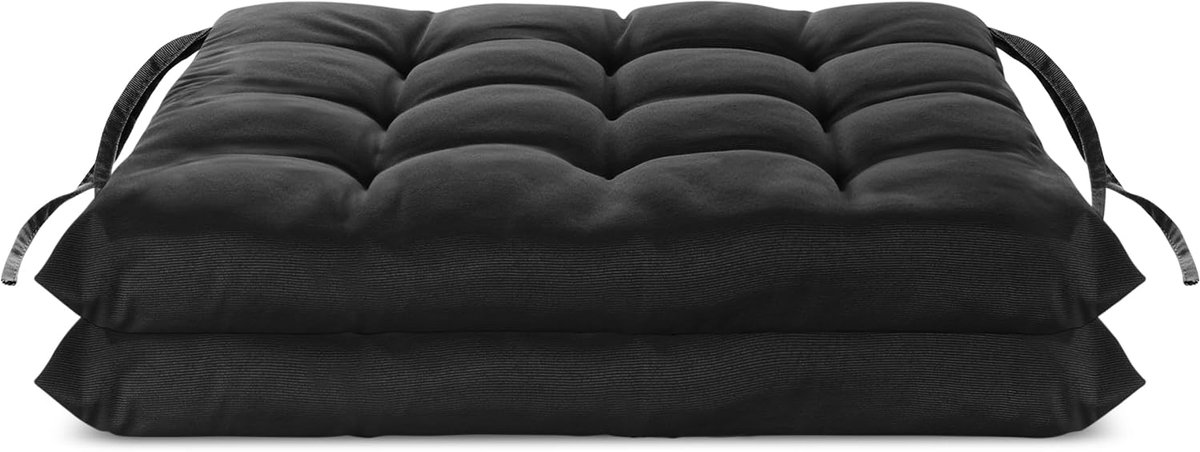 Zitkussen - Stoelkussen - Tuinstoelkussens - Eetkamer Kussen - Stoelkussens Eetkamer - Geschikt voor Binnen en Buitengebruik - Seat Cushion - 40 x 40 cm - 2 Stuks - Zwart - van Imperatoris