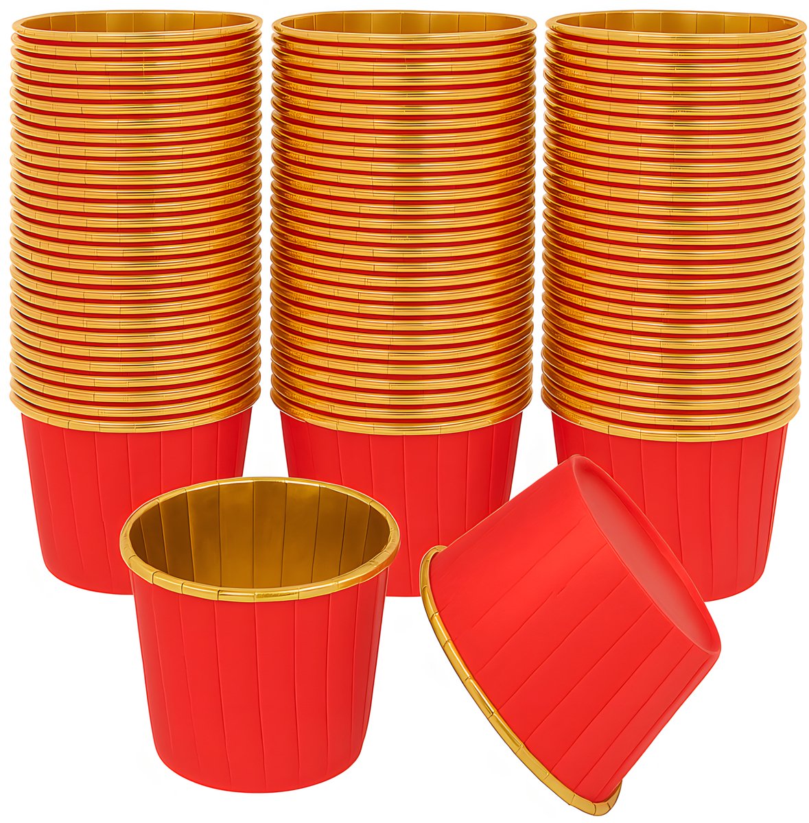 Muffinvormpjes 100 stuks – Rood & Goud 40×50 mm – Papieren-Aluminium Bakvormpjes voor Cupcakes en Desserts