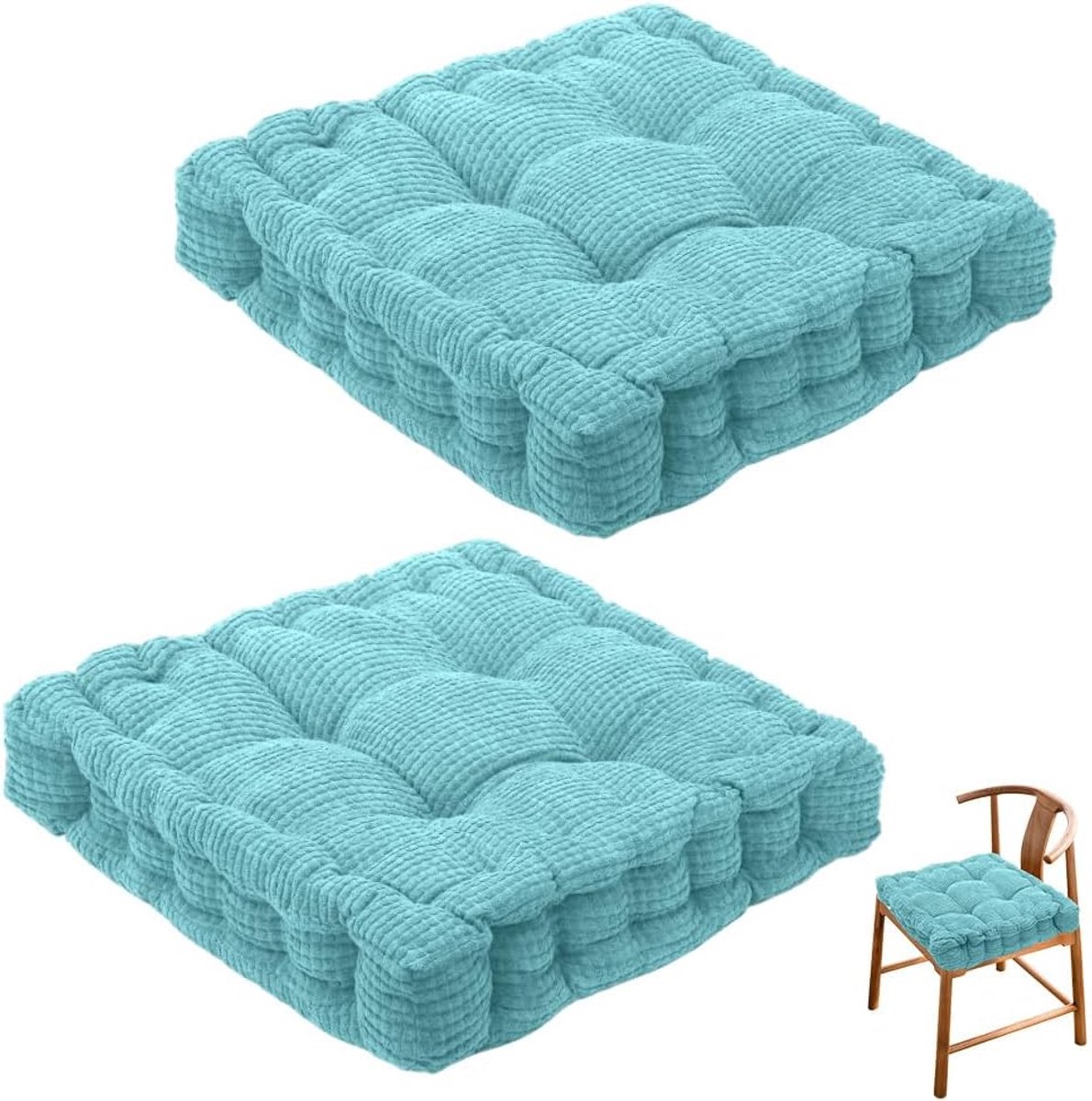 Zitkussen - Stoelkussen - Tuinstoelkussens - Eetkamer Kussen - Stoelkussens Eetkamer - Geschikt voor Binnen en Buitengebruik - Seat Cushion - 40 x 40 cm - Set van 2 - Hemelsblauw - van Imperatoris
