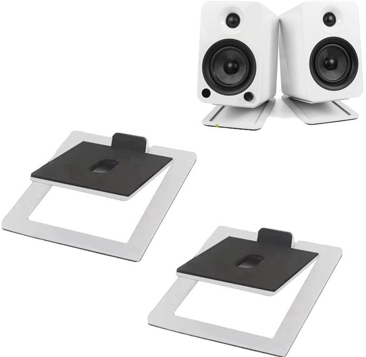 Luidsprekerstandaards – Metalen bureausteunen – Verbeteren geluidskwaliteit & esthetiek van het bureau – Ontworpen voor muzikanten & audioprofessionals – 2-pack – Wit