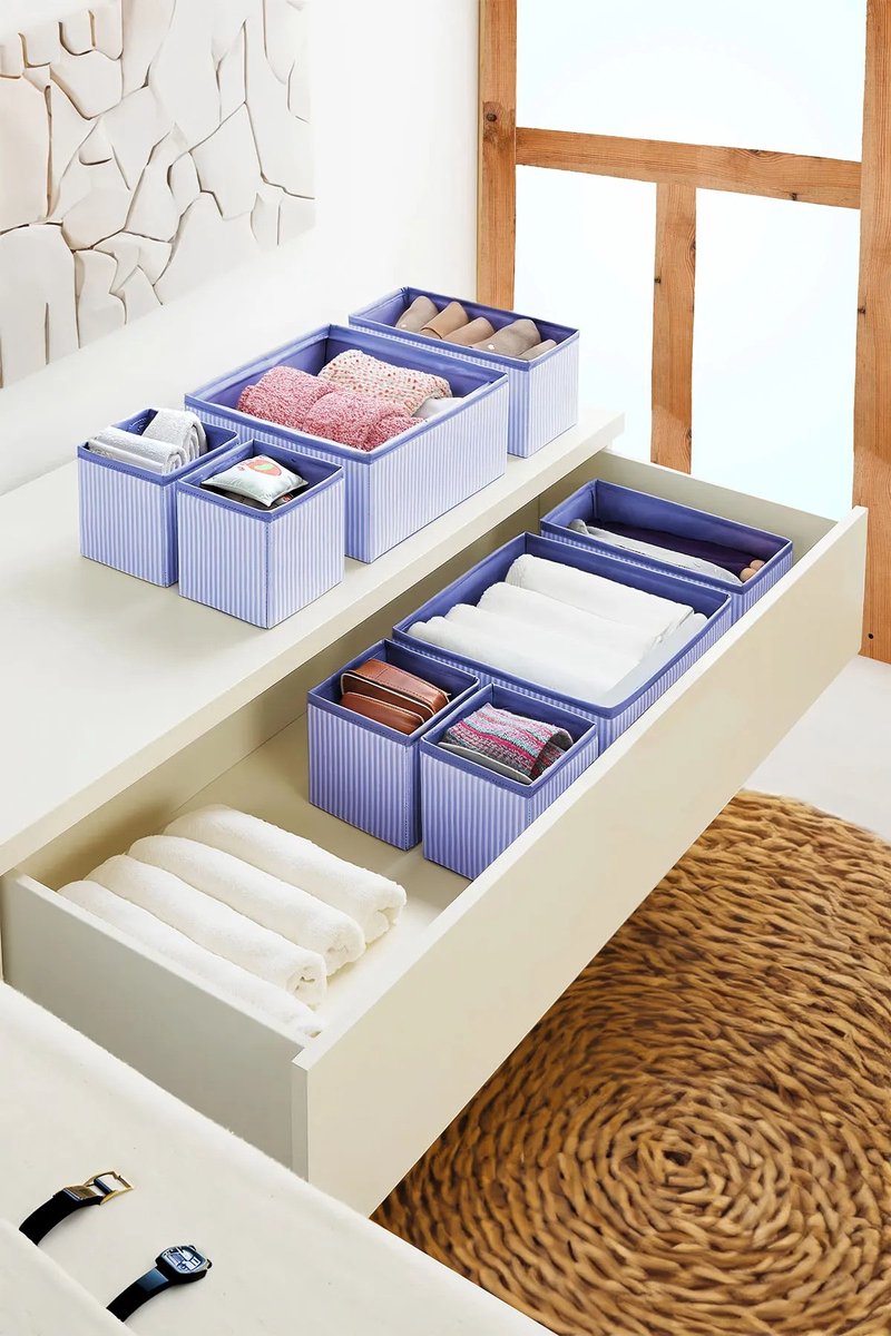 Asir - Set van 4 vilten organizers - Marineblauw - 70% polyester / 30% katoen - 13 x 13 x 28 cm