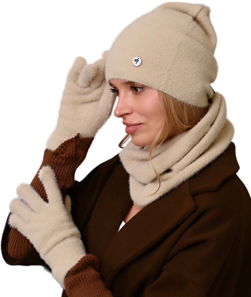 Alur - Beanie en Sjaal Set - Alpaca Touch - Modieuze Kleur - Inclusief Handschoenen
