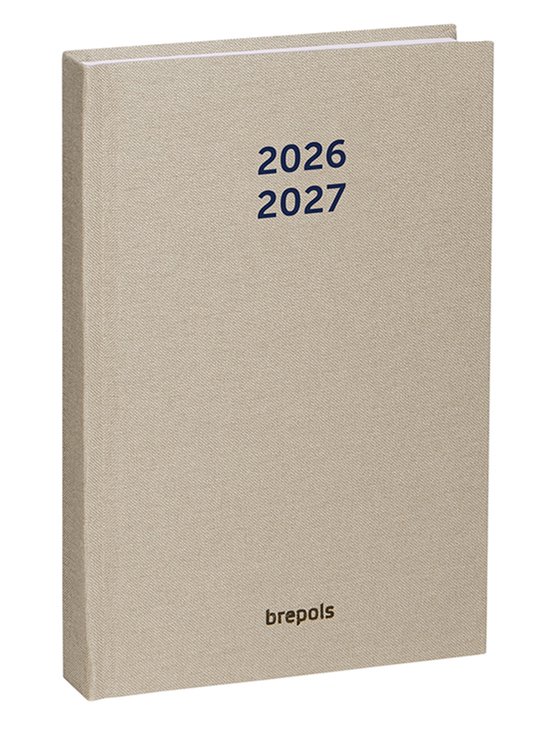Brepols agenda 2026 2027 met beige gekartonneerde omslag en het merk 'brepols'.