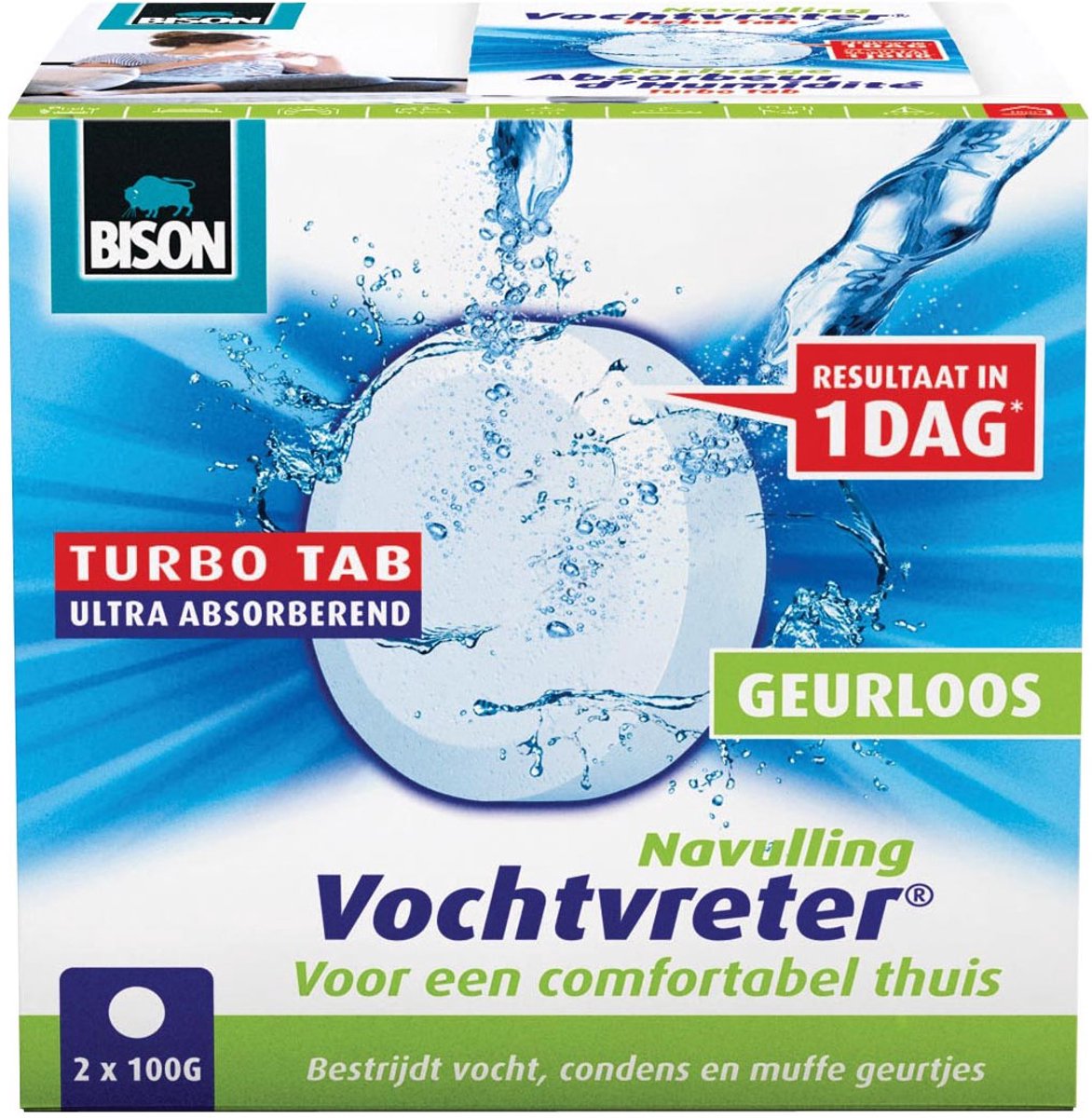 Bison Vochtvreter® navultablet 2x 100 g, luchtontvochtiger, geschikt voor Bison Vochtvrete
