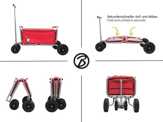 Opvouwbare Bolderkar - Inklapbare Handwagen - Vervoer van spullen - Met parkeerrem - 137 x 55 x 66 cm - Rood van Opvouwbare Bolderkar — afbeelding 5