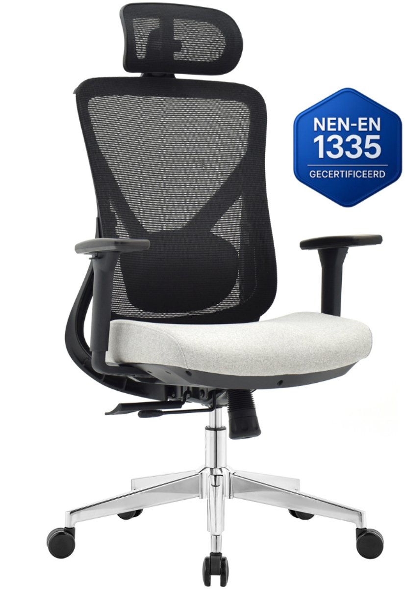 OfficeSense OS130 Ergonomische Bureaustoel – Mesh Office Chair – Met 3D Armleuningen – Lendensteun – Gamestoel – Grijs – Volwassenen