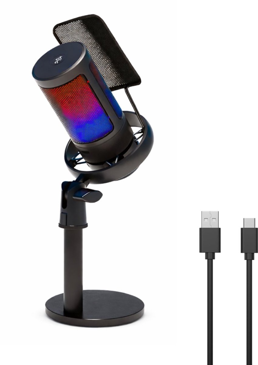Delmark USB Gaming Microfoon met RGB verlichting - Condensator Microfoon - Geschikt voor PC, Streaming, Gaming & Opnames - Geschikt voor Windows