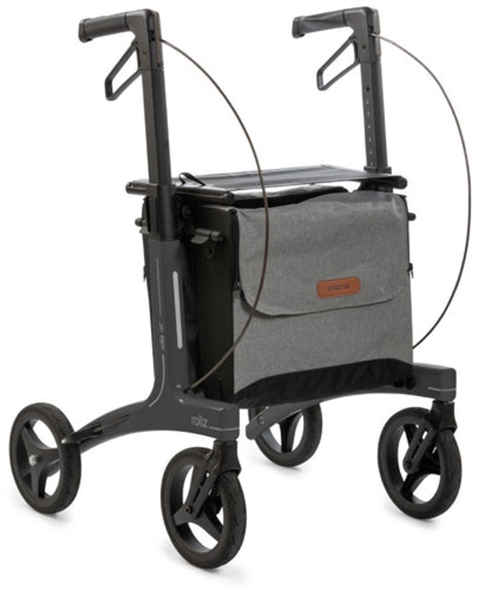 Rollz Flow Lichtgewicht Rollator 6 kg - Design Rollator - Dubbele Tassen- Ultra Zachte Dempings Banden- Granite Black - Geschikt voor personen 150 tot 200 cm