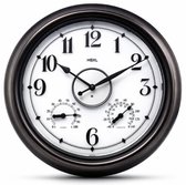 Grote Wandklok 45 cm – Binnen/Buiten – Industrieel – Stil & Verlicht – Waterdicht – Met Thermometer & Hygrometer – Zwart/Dark Brons