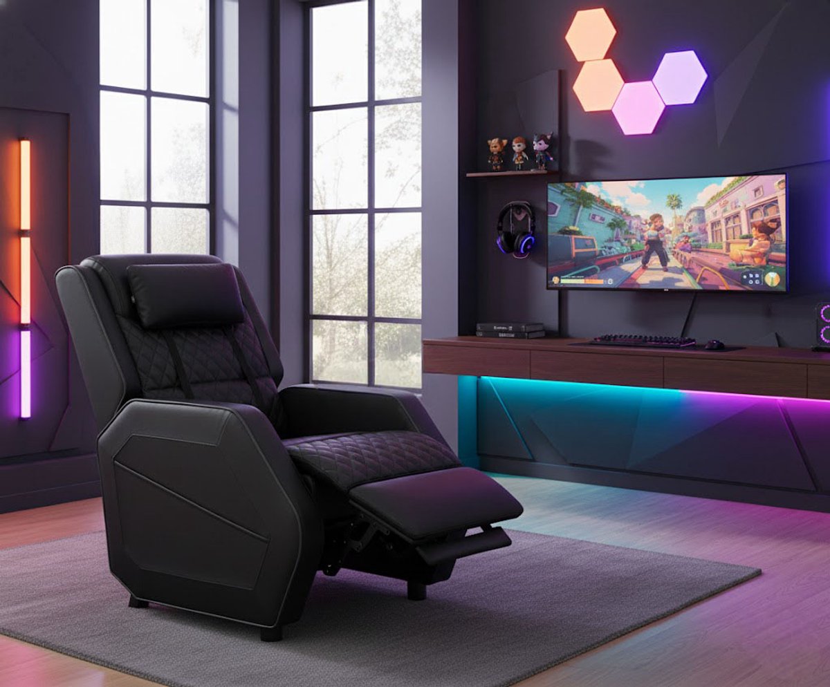 EWS Gamestoel met Voetsteun Zwart - afbeelding 2