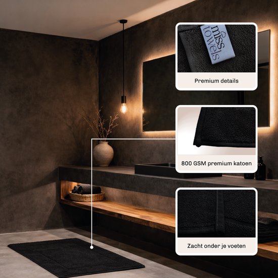 Miss Towels Hotel Badmat - Zwart- 50x80cm - Made in Portugal