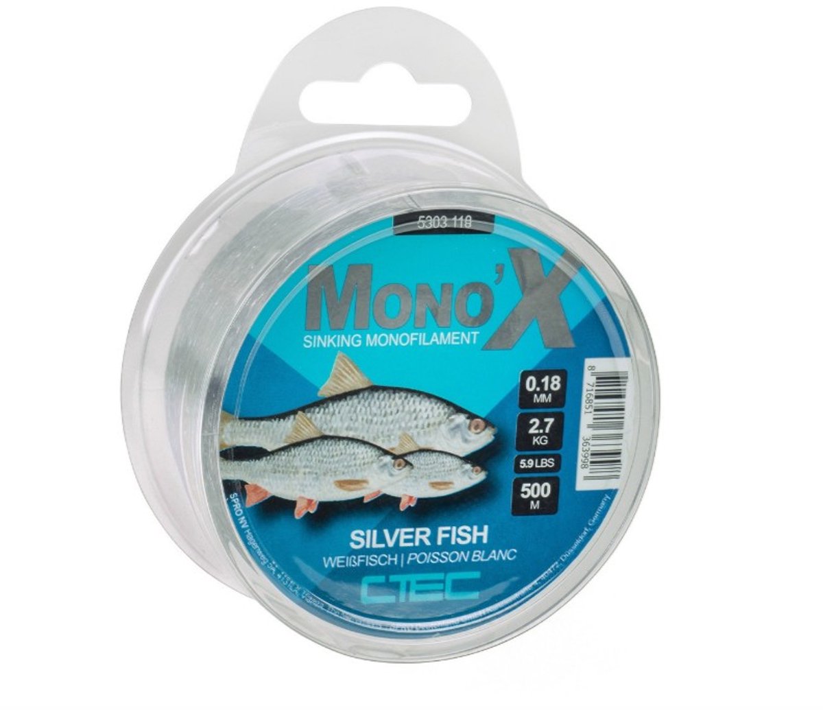 C-TEC Mono'x Silver Fish 0.16mm 2.5kg - 500m vislijn
