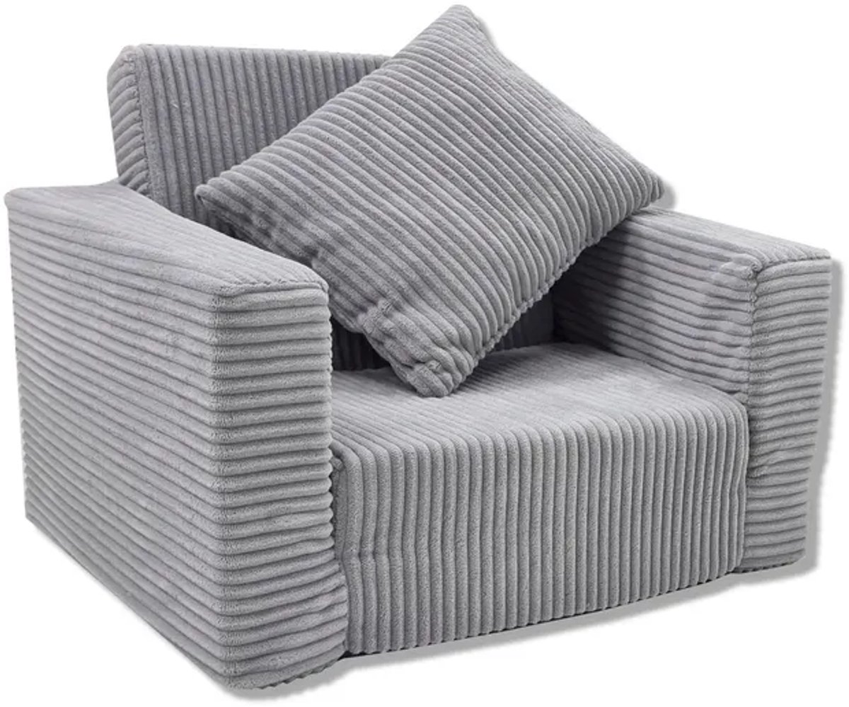 Kinderstoel Zitbank Opvouwbaar Zachte Puf voor Kinderen, Multifuntionele Relaxstoel en Matras, grijs