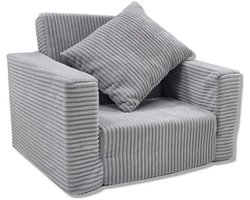 Kinderstoel Zitbank Opvouwbaar Zachte Puf voor Kinderen, Multifuntionele Relaxstoel en Matras, grijs