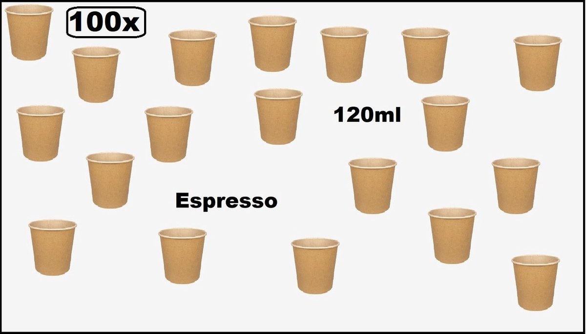 100x Beker espresso karton kraft 120ml - Espresso - Koffie thee chocomel soep drank water beker karton