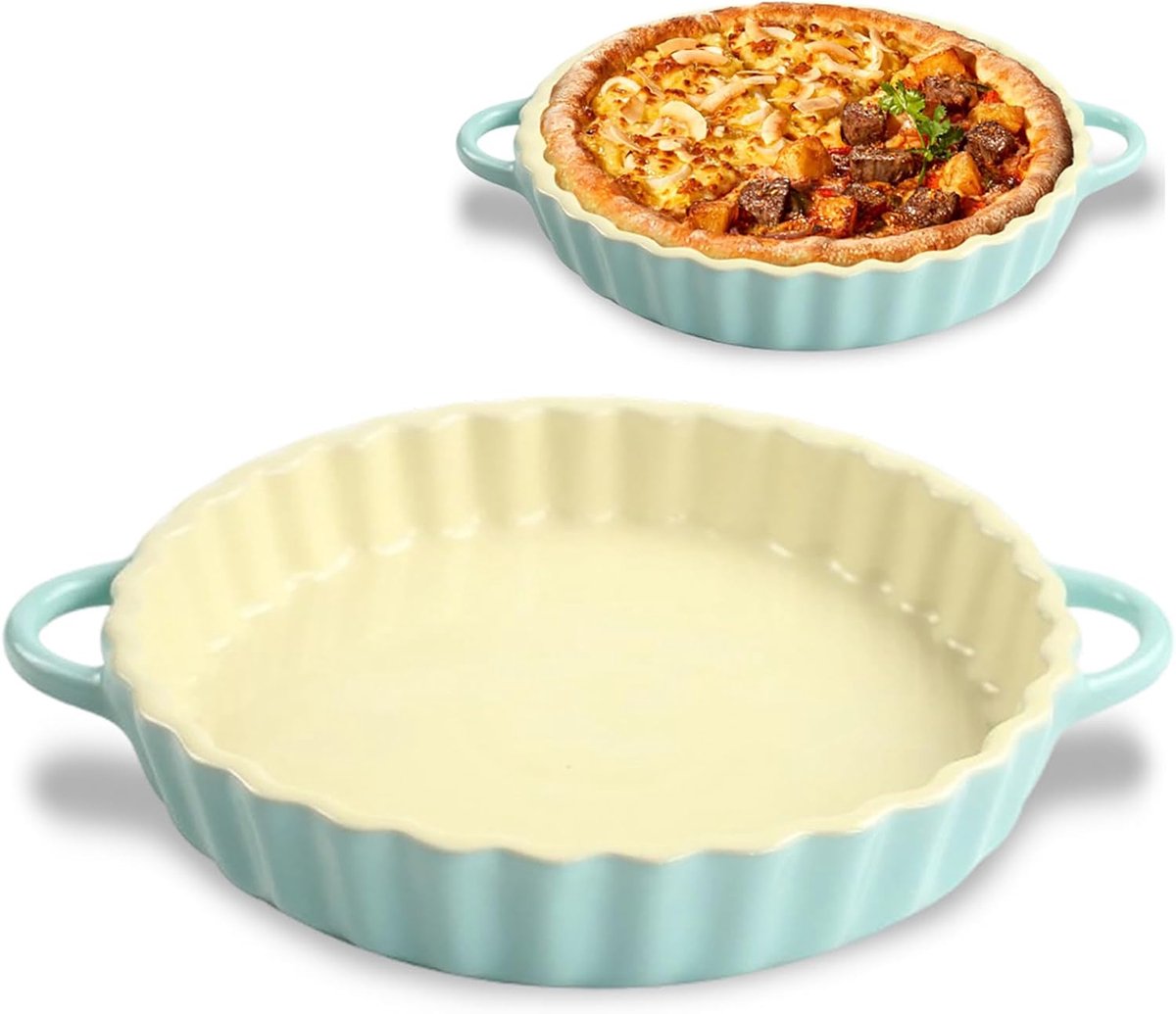 Ronde keramische ovenschaal 25,5 cm - lichtblauw - voor pie en quiche