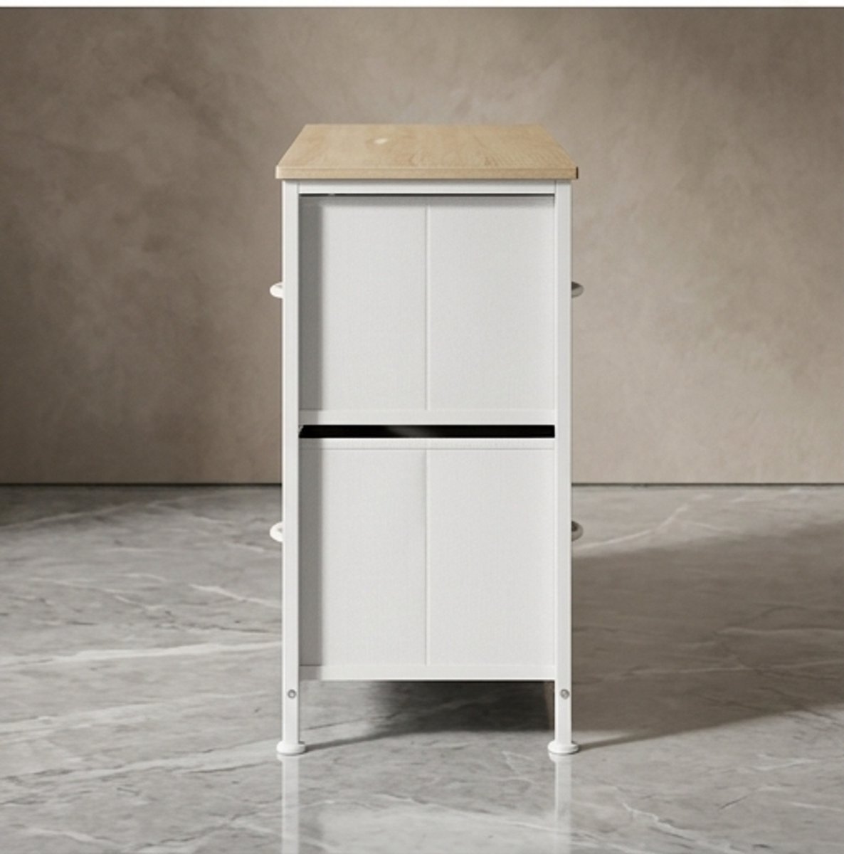Luxe 5-Laden Commode Kast – Stijlvolle Opbergkast voor Woonkamer, Slaapkamer & Hal – Industriële TV-Kast en Sideboard – Metaal & Hout – Licht Eiken + Wit novihome