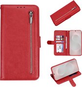 HB Hoesje Geschikt voor Samsung Galaxy A22 5G - Rood - Luxe Kunstlederen Portemonnee Book Case met Rits