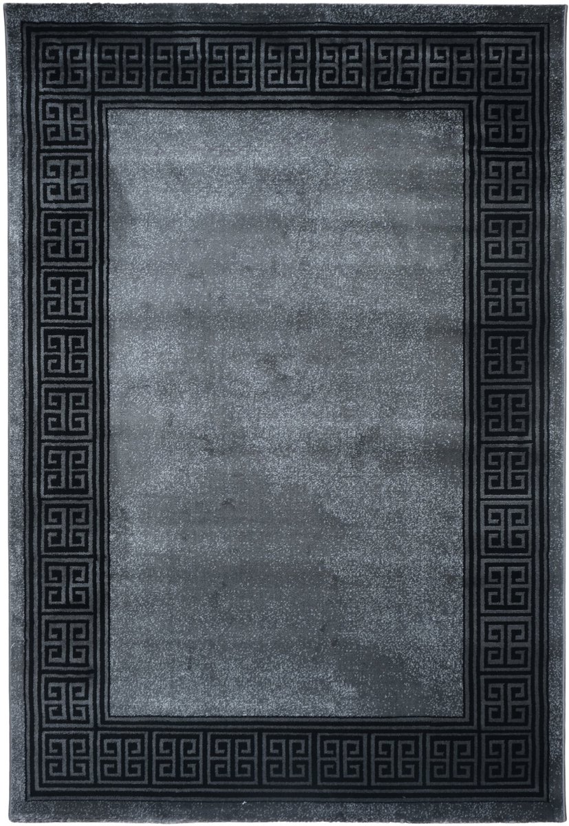 Blanca Vloerkleed – Laagpolig vloerkleed met Griekse rand – Grijs/Antraciet – 160x230 cm