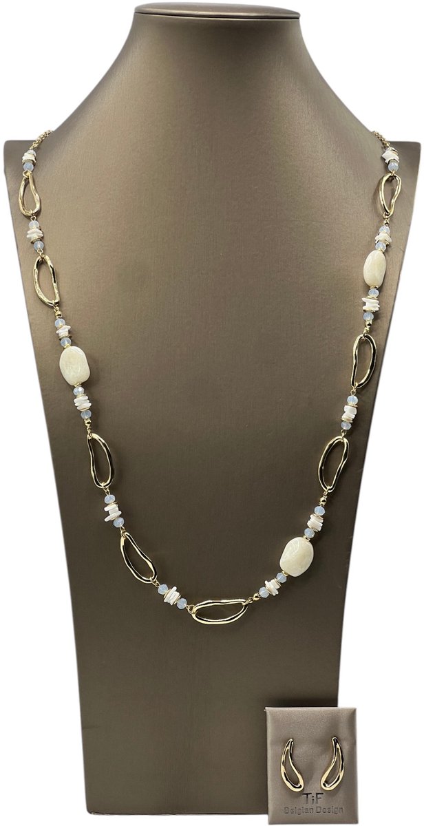 TIF - Sieraden - Sieradenset dames - Halsketting - Oorbellen - Goud - Verstelbaar 95-101 cm