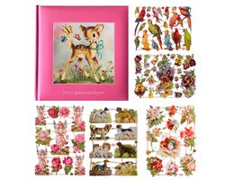 Poëziealbum - 16x16 - Roze - S7 - Hertje met vlinders - met 5 vellen Poëzieplaatjes - Versjes - Gedicht - Cadeau - Sint - Geschenk - Knutselen - Hobby - Creatief - Scrapbook - Poezie