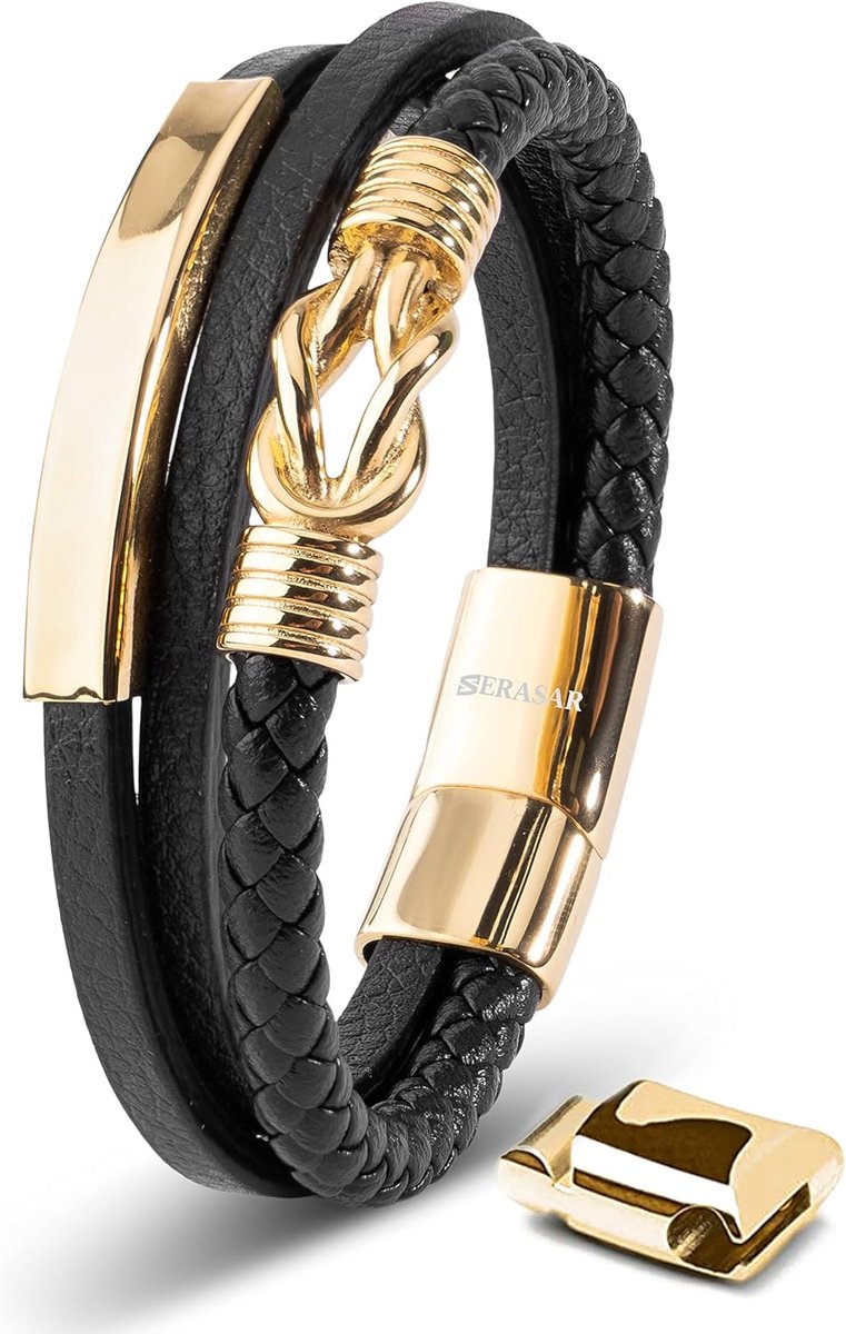 Leren Armband - Heren Accessoire - Dagelijkse Stijl - Magnetische Sluiting - 20 x 1.5 cm - Zwart