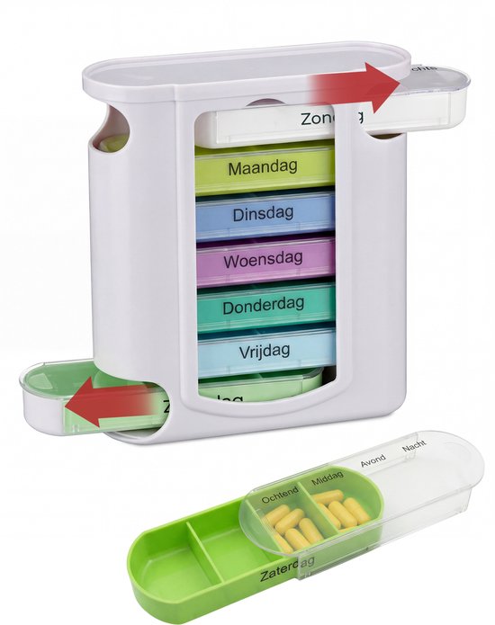 Casa Goods® - Boîtes à pilules 7 jours 4 compartiments par jour - Boîte à médicaments 7 jours - Boîte de médication - Wit - Texte néerlandais