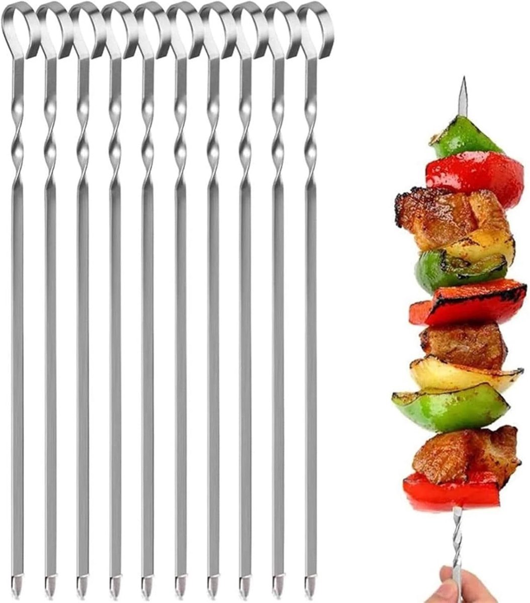 Kebab Spiesen - BBQ Prikkers - Grillen en Barbecueën - Plat Roestvrij Staal - 36 cm - Zilver