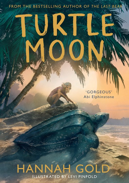 Couverture du livre 'Turtle Moon' avec une jeune fille regardant une tortue marine au coucher du soleil.