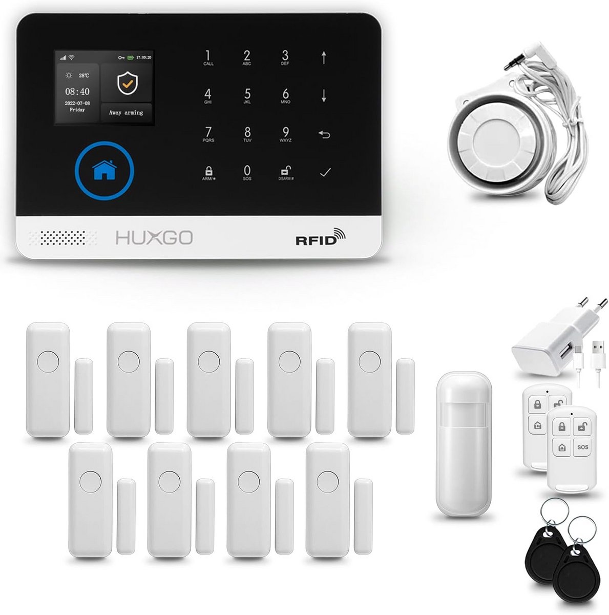 Draadloos Alarmsysteem Set - Huis Beveiliging Kit - Veiligheid Thuis - WiFi en GSM Connectiviteit - 185 x 125 cm