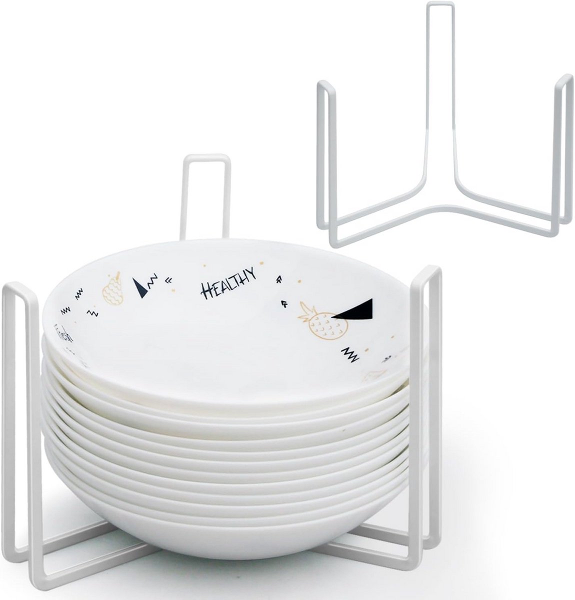 Kom Plaathouder - Kom Houders - Keuken Ordenen - Ruimtebesparend Ontwerp - 2 Maten - Wit