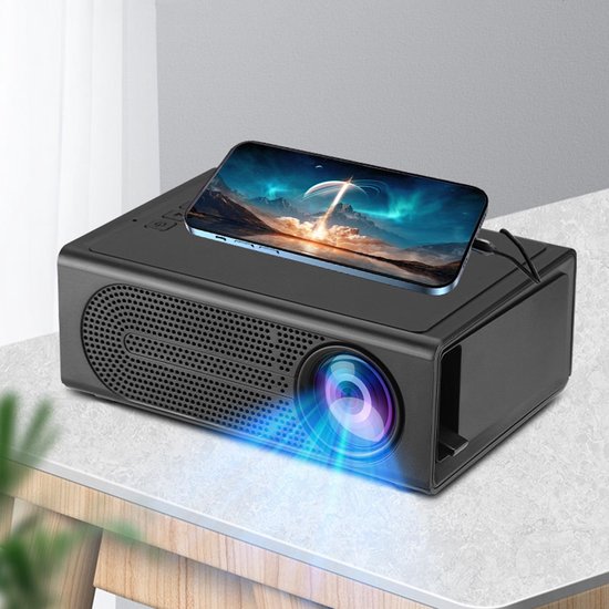 Mini HD 1080P projector zwart, draagbaar, 1080p LED thuisbioscoop, HDMI USB laptop iPhone Android, afstandsbediening