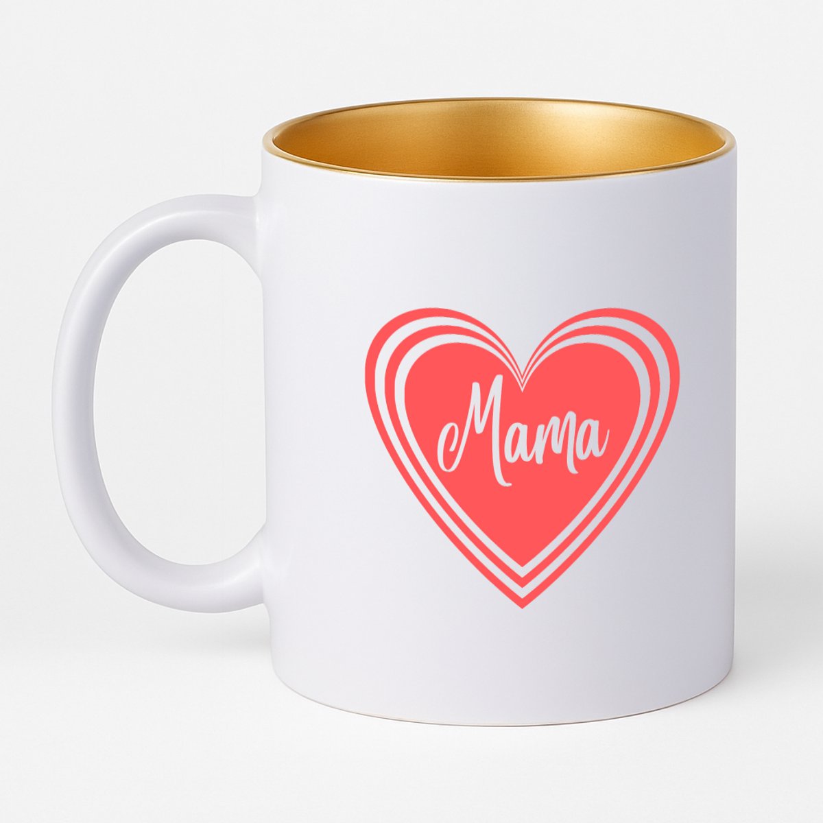 Hacebo® - Mama in Koraalrood Hart koffiebeker met goud kleurige binnenkant - Mama - Moeder - thee mok - koffie beker - moederdag cadeautje - Cadeau voor mama - Verjaardag - Geschenk - Cadeau - Gift - koffiemok - 330 ML