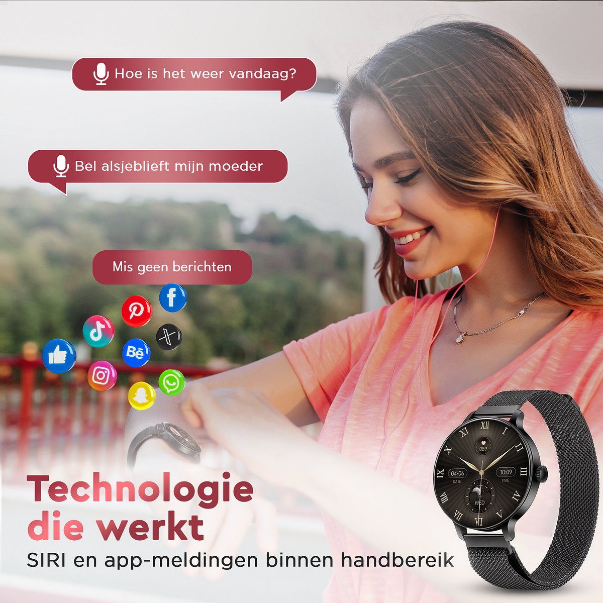 TIBA Golden Sound AMOLED Smartwatch Dames met Stappenteller - afbeelding 2