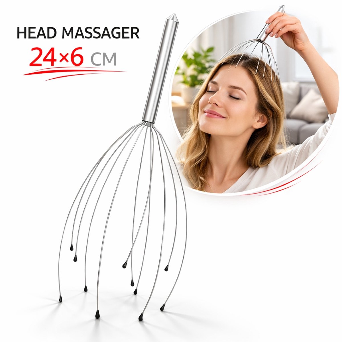 Head Massager 24 cm – Hoofdmassage Spin – RVS Relax Massage Tool – Stressverlichting