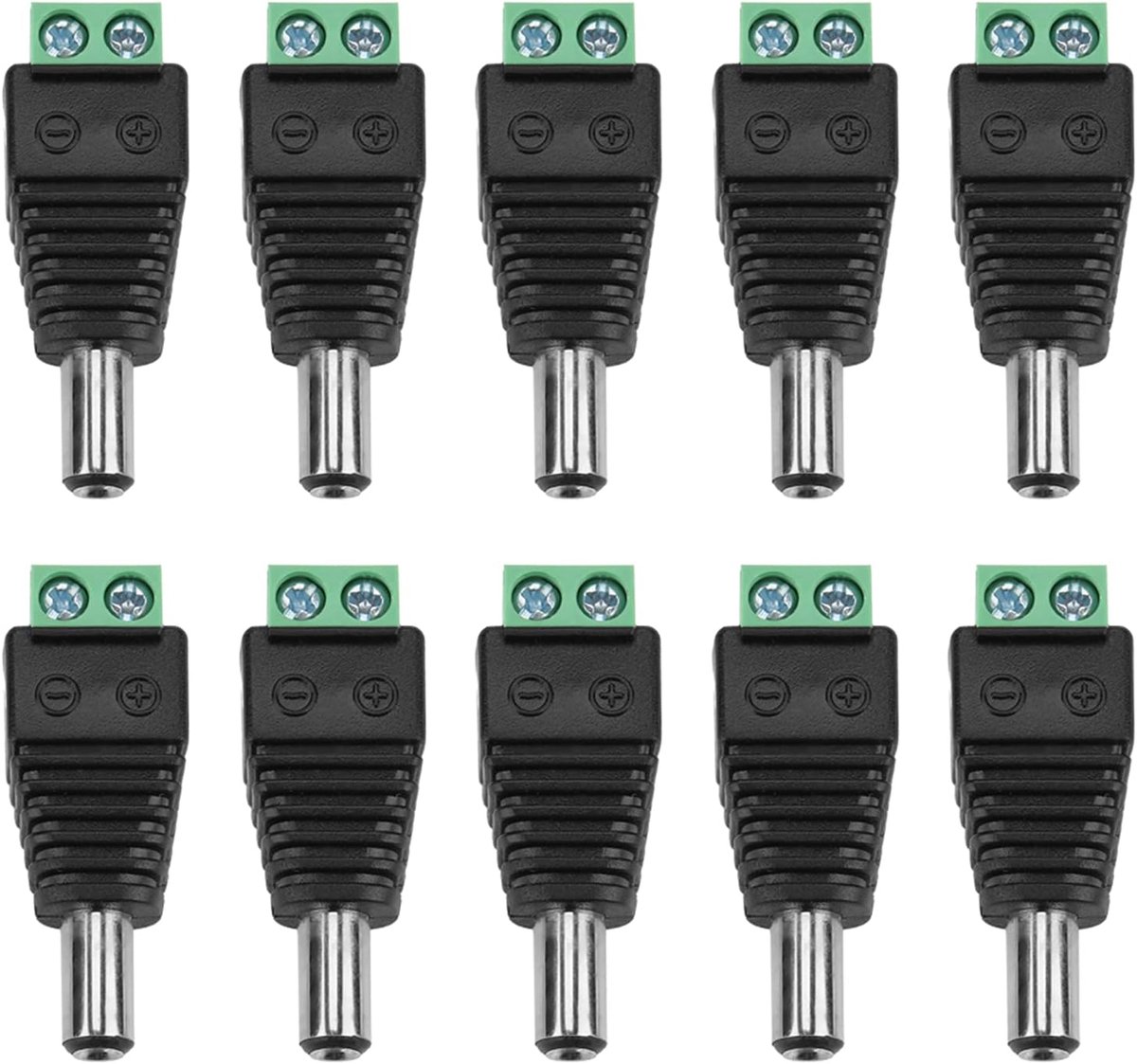 DC Voeding Adapter - Stekker Connector - Camera Beveiliging - 10 Stuks Set - 2.1mm - Zwart