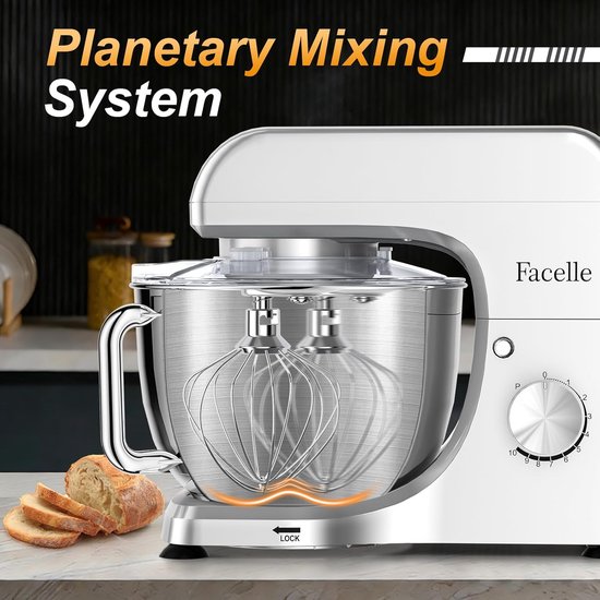 Keukenmachine - Mixer - Bakken en Koken - Krachtige Motor 1300W - 5.5 Liter Kom - Zilver van Merkloos — afbeelding 2
