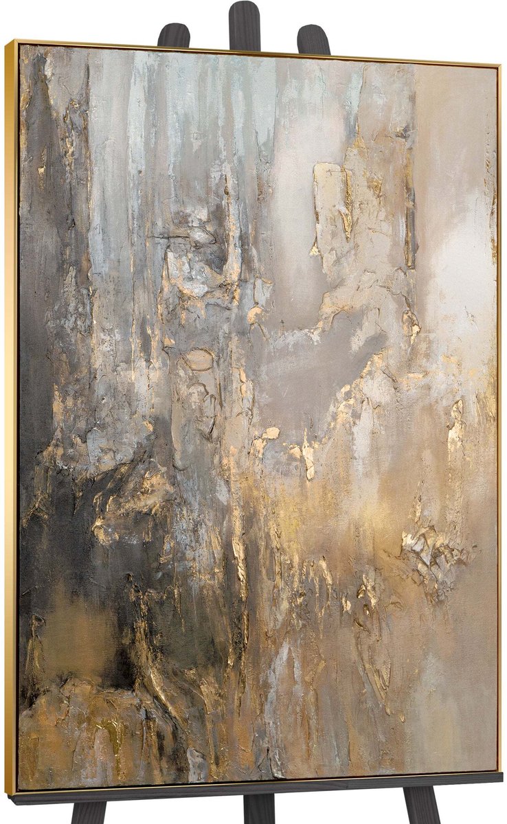 YS Canvas schilderij groot handgeschilderd gouden horizonten abstract warm – YS-Art Gallery – Luxe wanddecoratie voor woonkamer – Modern schilderij voor slaapkamer en kantoor Gold