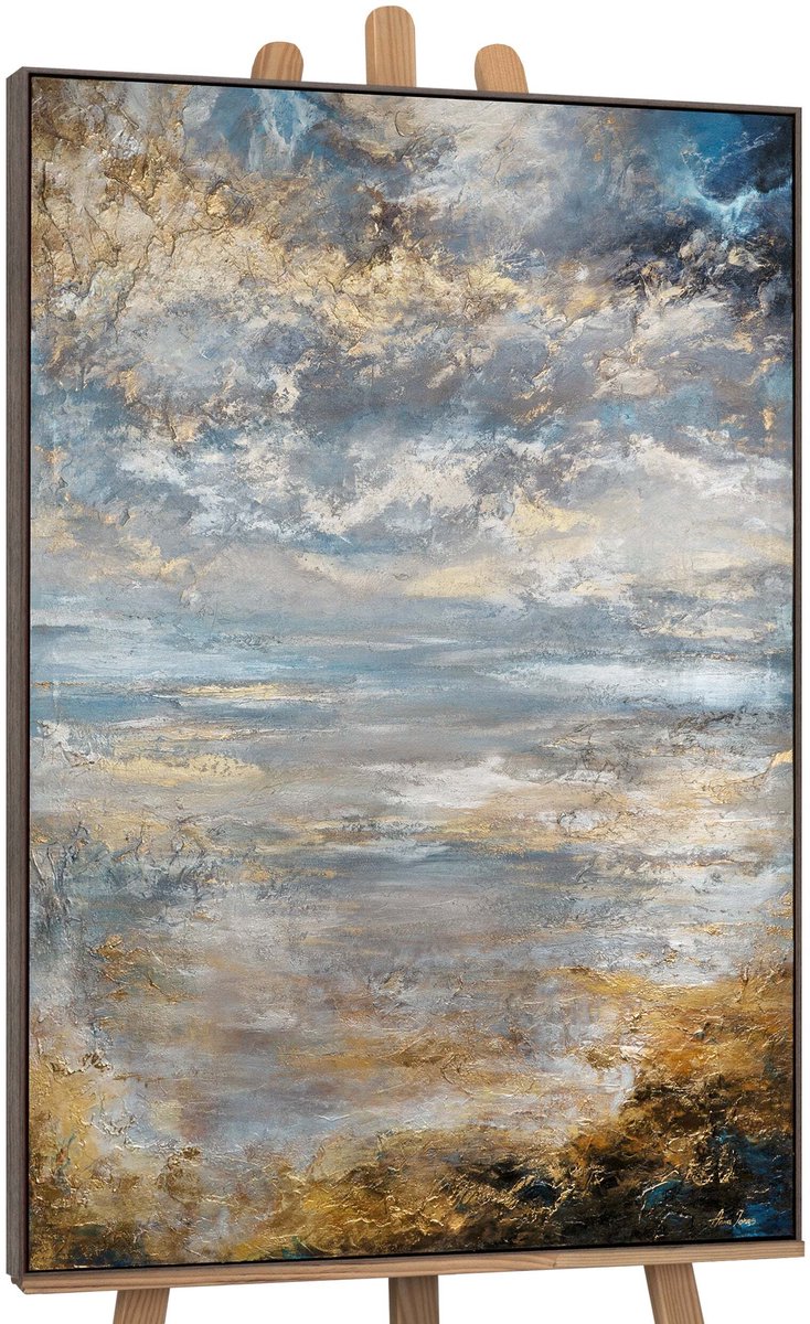YS Canvas schilderij groot handgeschilderd stille dageraad abstract meditatief – YS-Art Gallery – Rustgevende wanddecoratie voor woonkamer – Modern schilderij voor slaapkamer Grey
