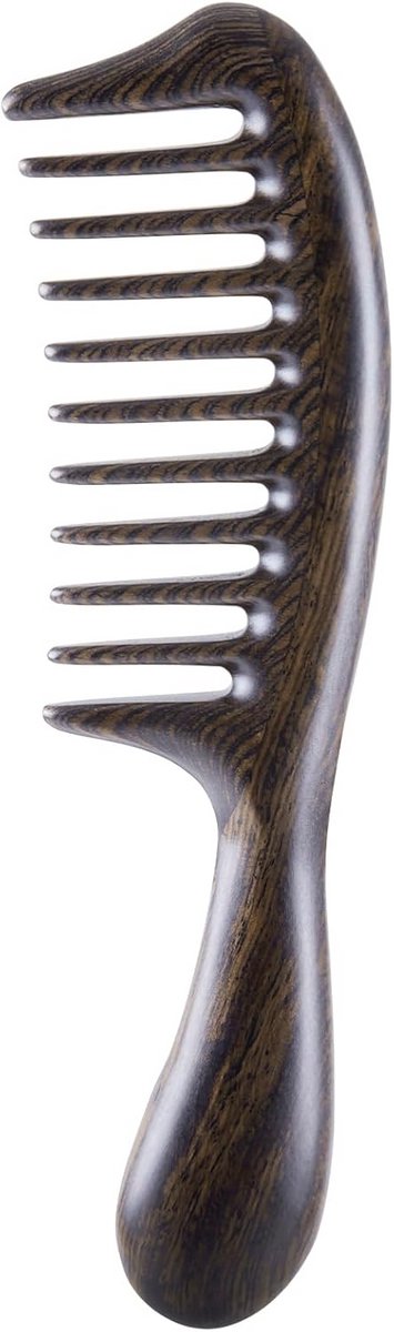 Brede Tand Kam - Ontwarren Kam - Krullend Haar - Natuurlijk Sandelhout - 20 cm Pakket - Zwart