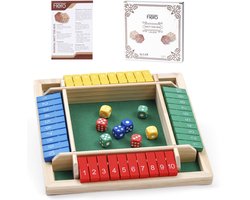 Flero Shut The Box, Houten Dobbelspel, Klepspel - 4 Spelers Familie Bordspel met 8 Gekleurde Dobbelstenen en Vierkant Houten Bord - Montessori Tactiek- en Rekenspel voor Kinderen en Volwassenen vanaf 3 Jaar (Meerdere Kleuren)