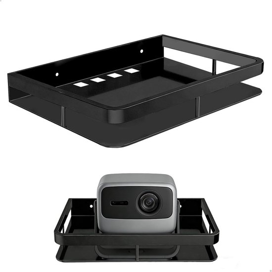 Projectorhouder plafond zwart 24×17,5×4 cm, roestvrij staal, verhoogde leuning, veilig voor apparatuur en mediaboxen