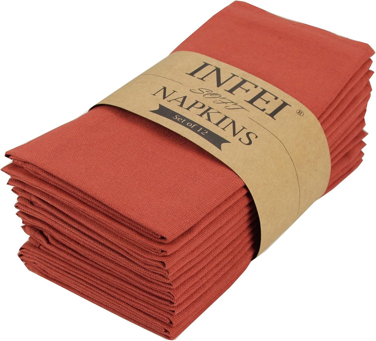 Diner Servetten - Stoffen Servetten - Feestelijke Tafel - Set van Twaalf - 43x43 cm - Kastanje