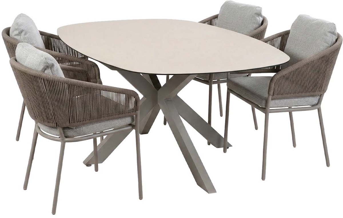 Tuinset Brindsi/Barletta | 4 personen | Deens ovaal 180 cm | Rope & kunststof