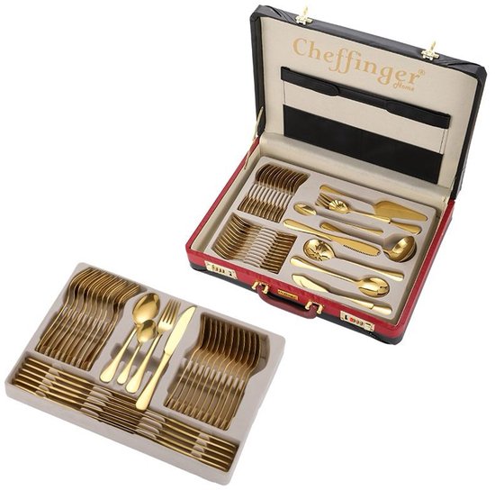 Foffer Cheffinger Bestekset incl. Koffer - 72-delig - Goud - RVS | bol