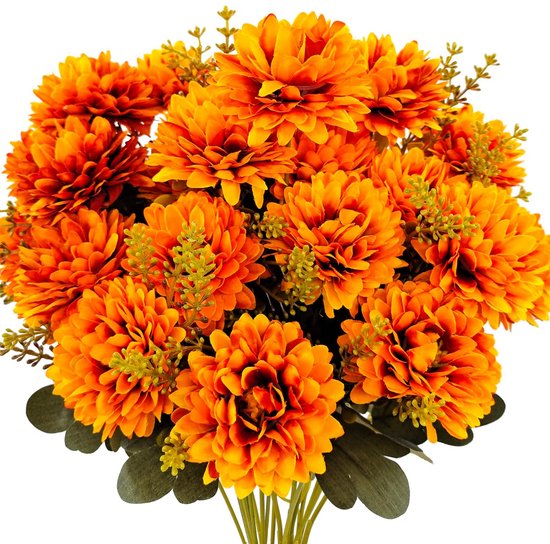 DODXIAOBEUL 8 stuks zijden bloemen met lange stengels kunstbloem voor hoge vaas 26,4 inch oranje kunstbloemen boeket UV-bestendige plastic planten voor thuis bruiloft binnen buiten decoratie
