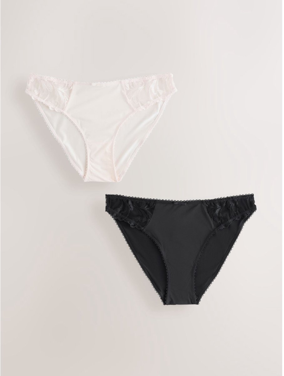 Next - Dames - Set van 2 slips met borduursels - Zwart