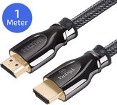 Zwarte HDMI 2.0 kabel, 1 meter lang, met gouden connectoren en het Van Dijck logo.
