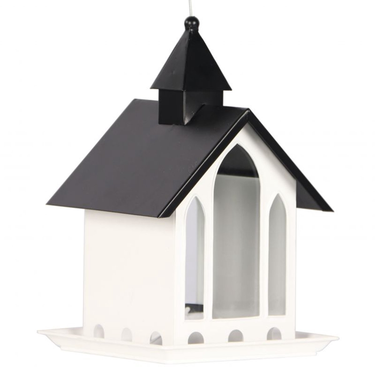 Kinlys voedersilo kapel - metaal - wit - voor de tuinvogels - geschikt voor strooivoer - 31 x 20 x 20 CM (H x B x L) -