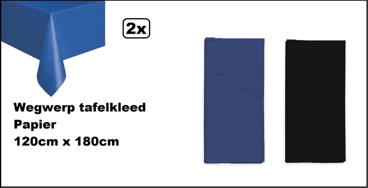 2x Tafelkleed papier blauw en zwart 120cm x 180cm - wegwerp - Thema feest festival thema feest evenement gala